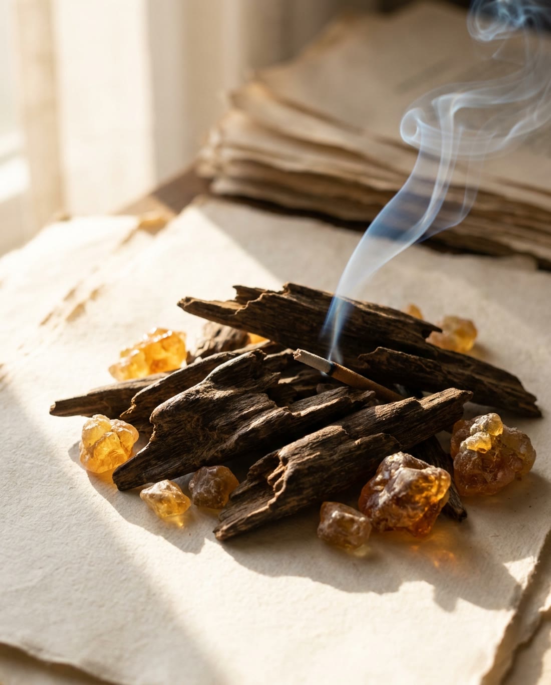 Oud-hout, amberhars en wierookrook
